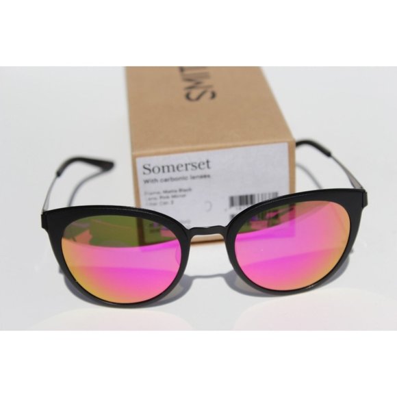 SMITH OPTICS Somerset Sunglasses Matte Black/Pink Mirror Round NEW $139 - Picture 8 of 8